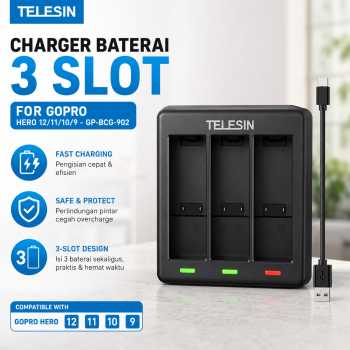 Gambar produk TELESIN Charger Baterai 3 Slot for GoPro Hero 12/11/10/9 - GP-BCG-902