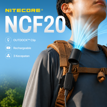 NITECORE Kipas Angin Portable Clip On 3 Speed Level USB C with Bracket - NCF20