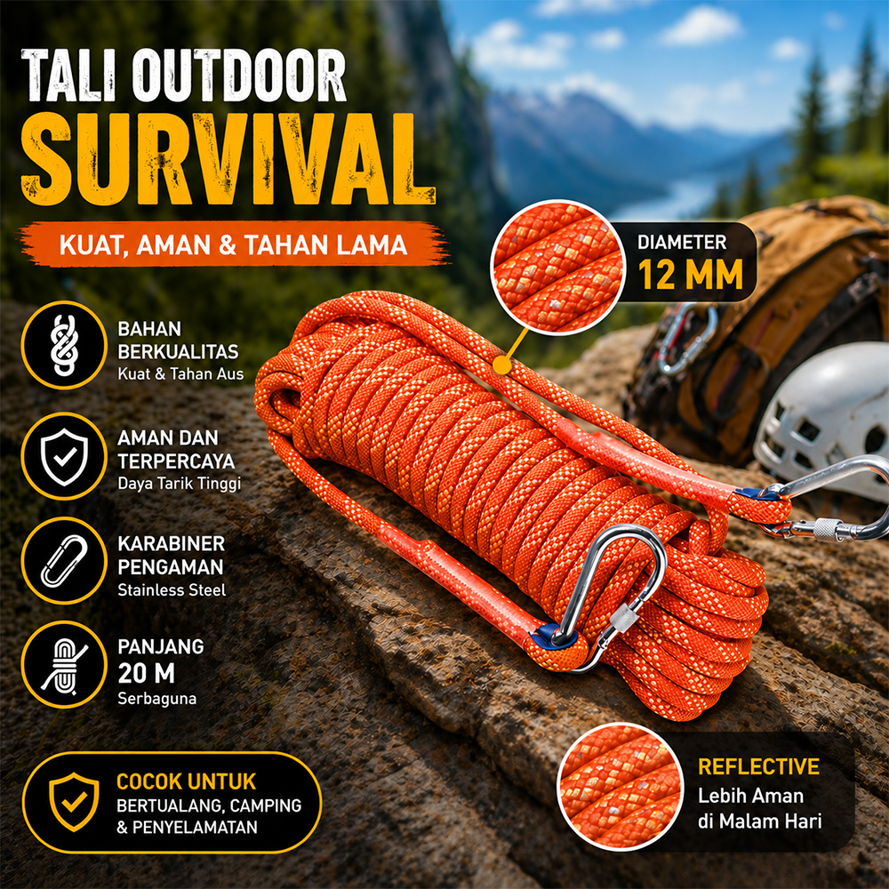 Gambar produk RayMING Tali Paracord Panjat Tebing Outdoor Darurat Survival Fire Rope 12mm 20M - RM-20 - Utama