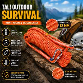 Gambar produk RayMING Tali Paracord Panjat Tebing Outdoor Darurat Survival Fire Rope 12mm 20M - RM-20