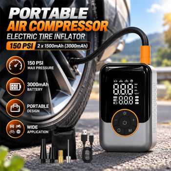 Rebo Pompa Ban Elektrik Portable Air Compressor 150 PSI 3000mAh - ST-221B
