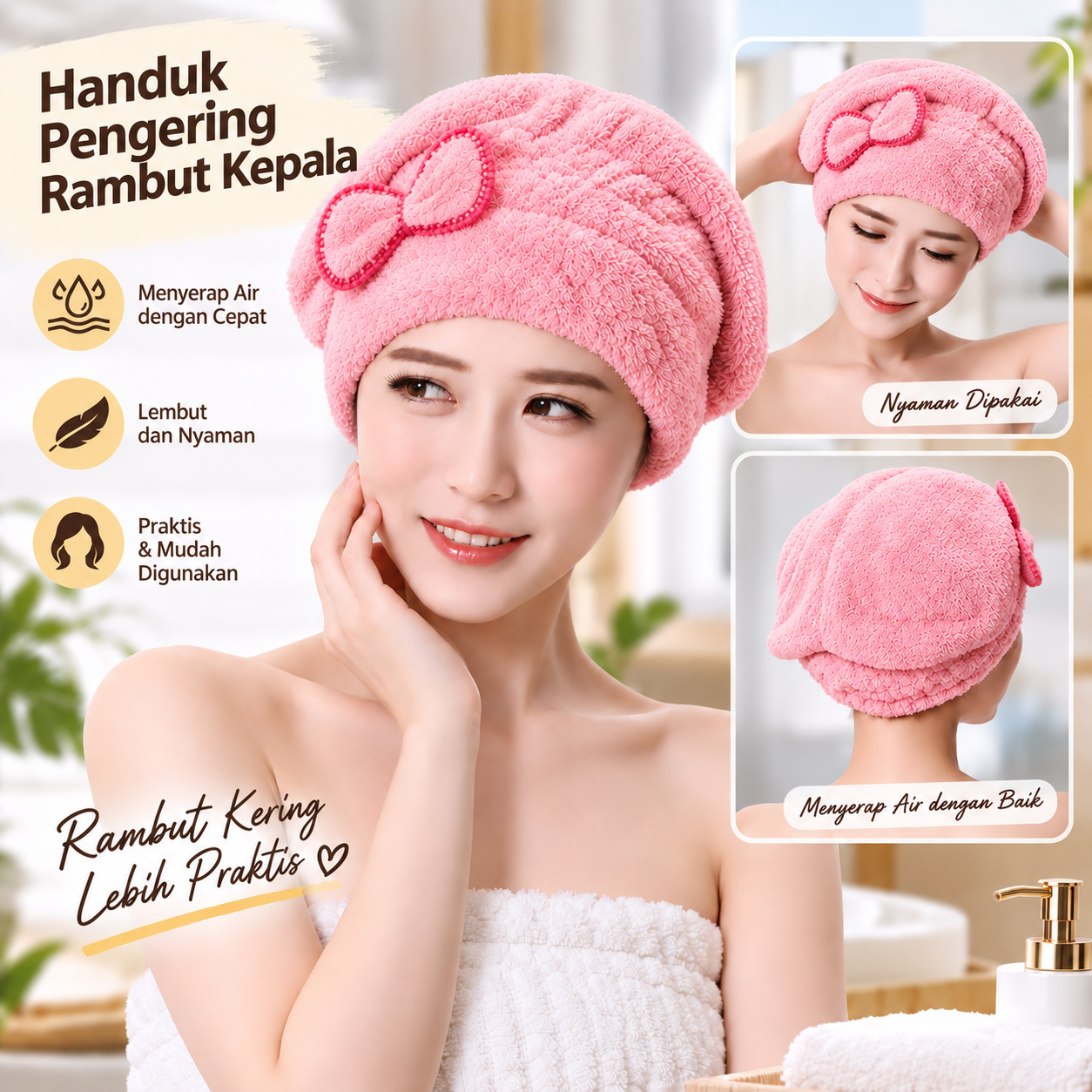 Gambar produk Anller Handuk Pengering Rambut Kepala Hair Wrap Drying Coral Fleece - FO80 - Utama