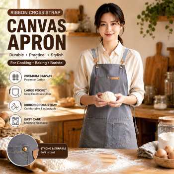 Gambar produk Faye Celemek Masak Apron Dapur Barista Kantong Depan Ribbon Strap - JJ55