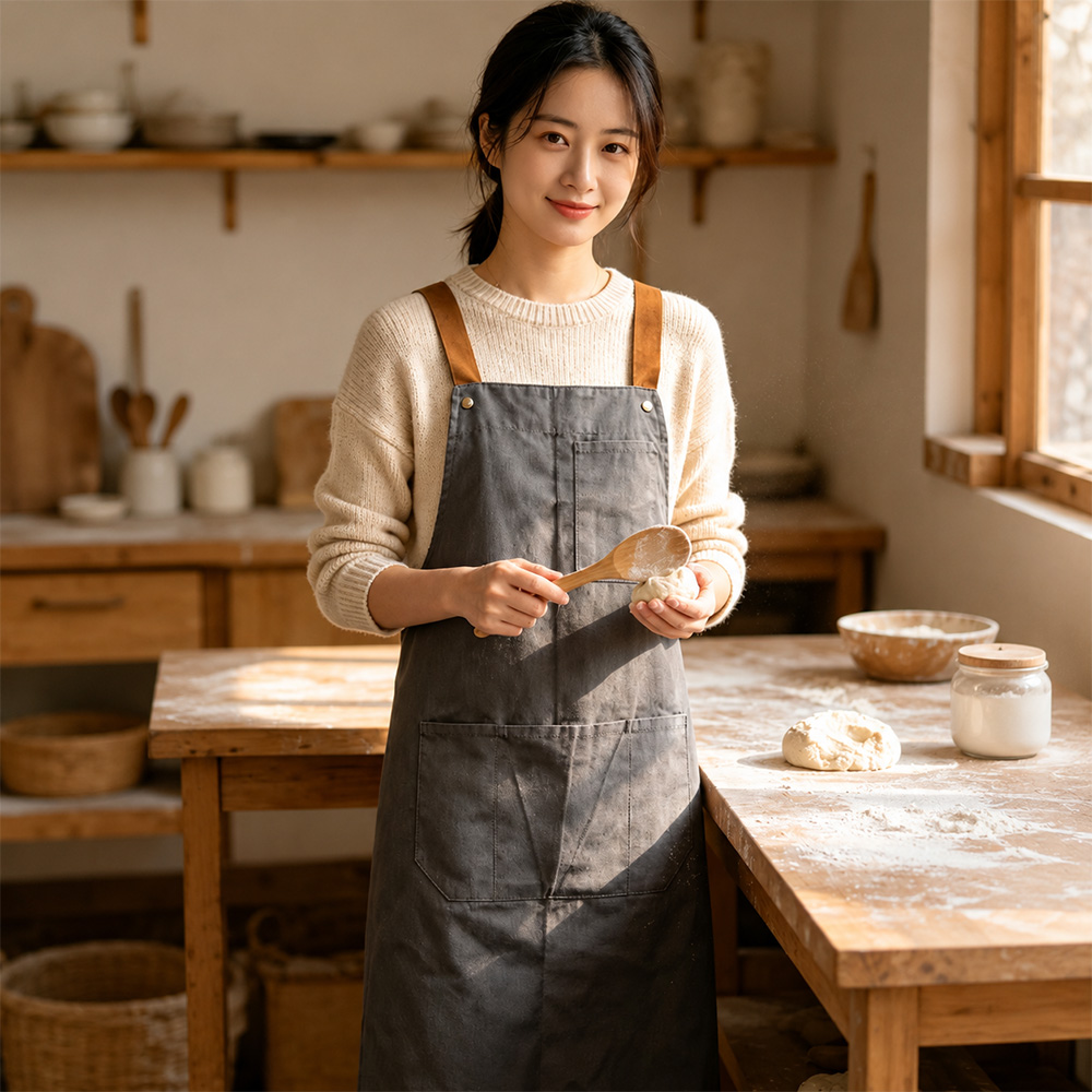 Gambar produk Bulc Celemek Masak Apron Linen Dapur Barista Model Kantong Depan - JJ45 - 2