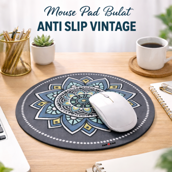 Gambar produk TaffGEAR Mouse Pad Bulat Anti Slip Vintage Bohemian Round 200x200x3mm Gray Moroccan Floral
