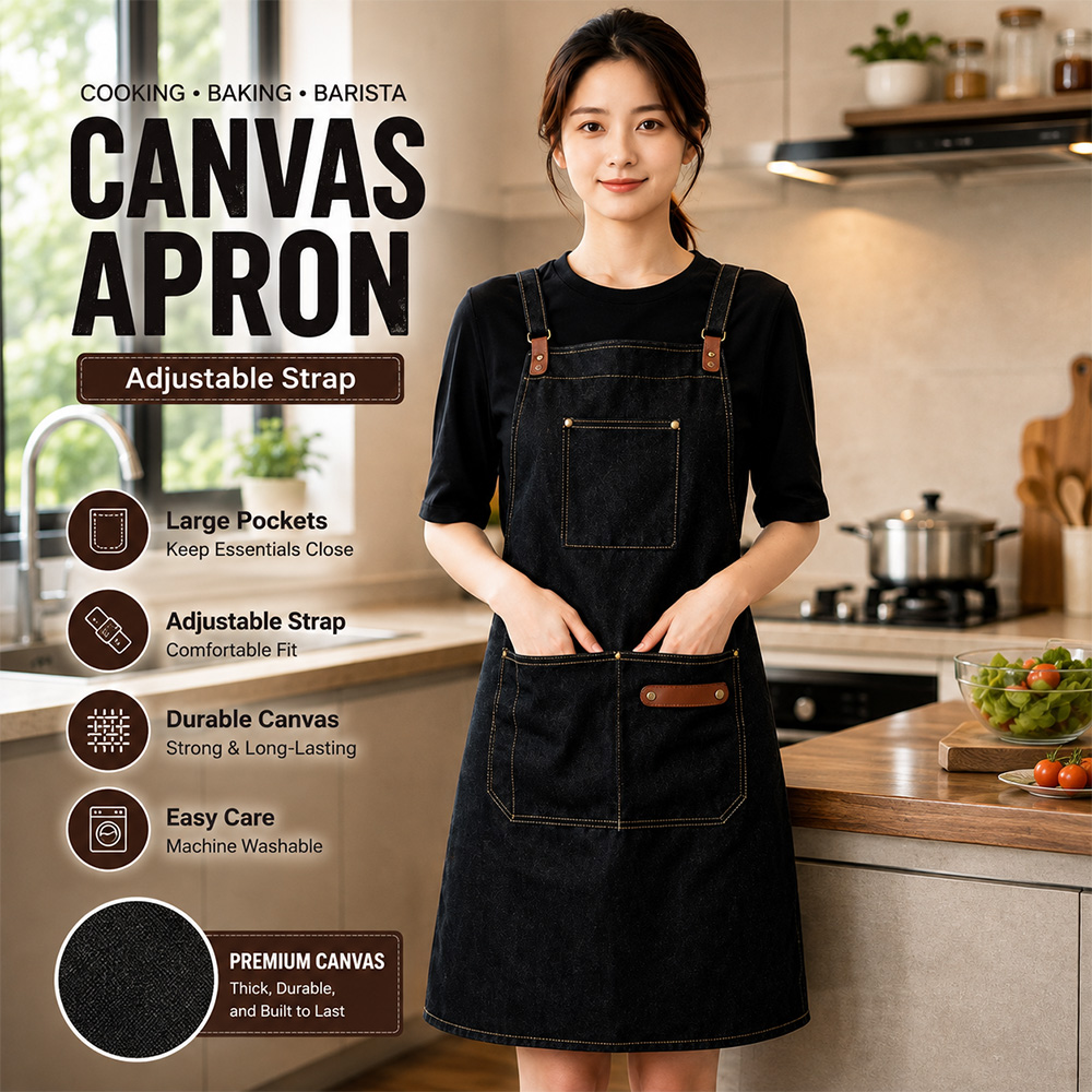 Gambar produk Bulc Celemek Masak Apron Dapur Barista Kantong Depan Adjustable Strap Canvas - JJ50 - Utama