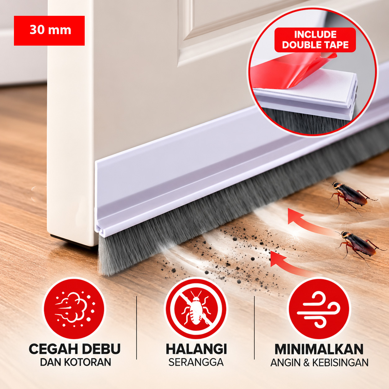 Gambar produk TaffHOME Lis Penutup Celah Pintu Penghalang Debu Door Bottom Seal 30mm - QH-030 - Utama