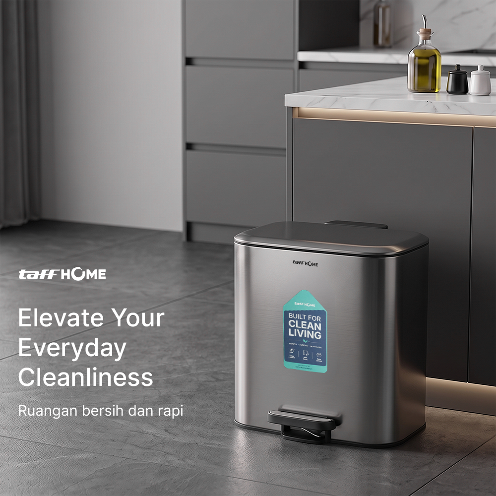 Gambar produk TaffHOME Tempat Sampah Injak Foot Pedal Trash Bin Stainless Steel 12L - M50 - 1