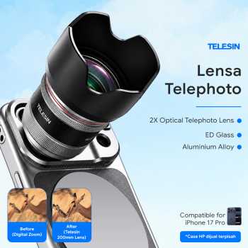 TELESIN Lensa Telephoto ED Glass 2X 200mm for IPhone 17 Pro - P5-FLT-014-TIP