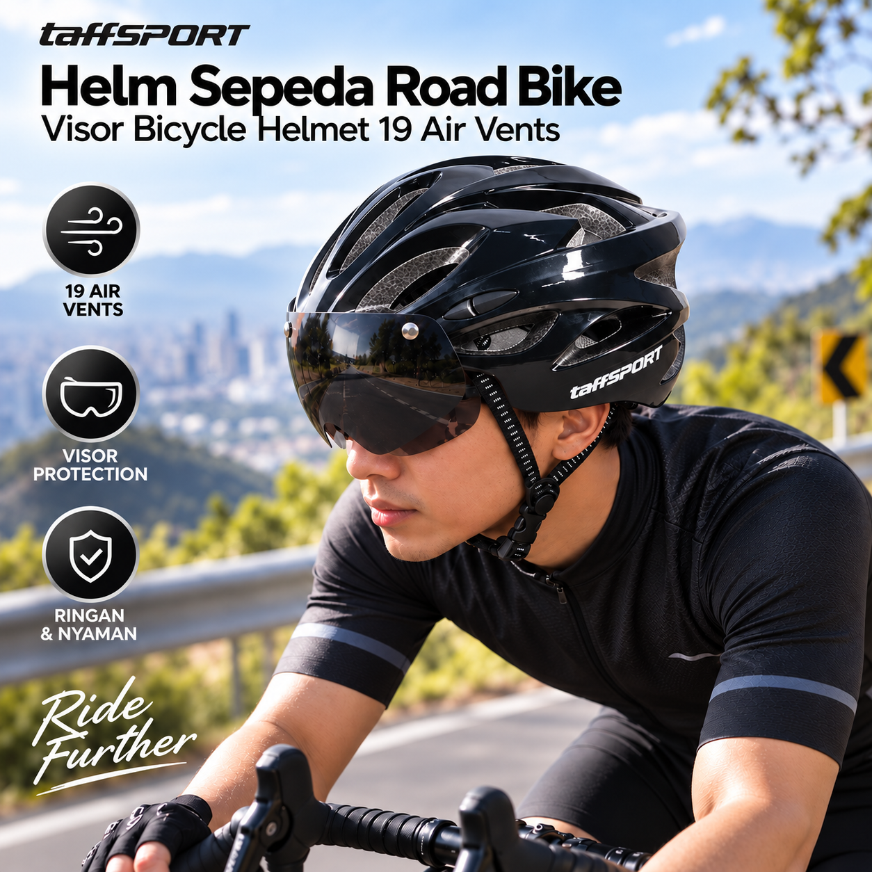 Gambar produk TaffSPORT Helm Sepeda Road Bike Visor Bicycle Helmet 19 Vent - A01-B - Utama