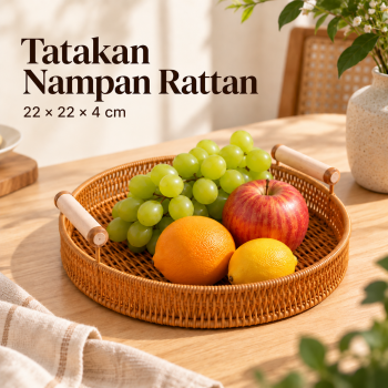 Slyz Tatakan Nampan Round Fruit Tray Rattan-like Basket with Handle - Slyz21