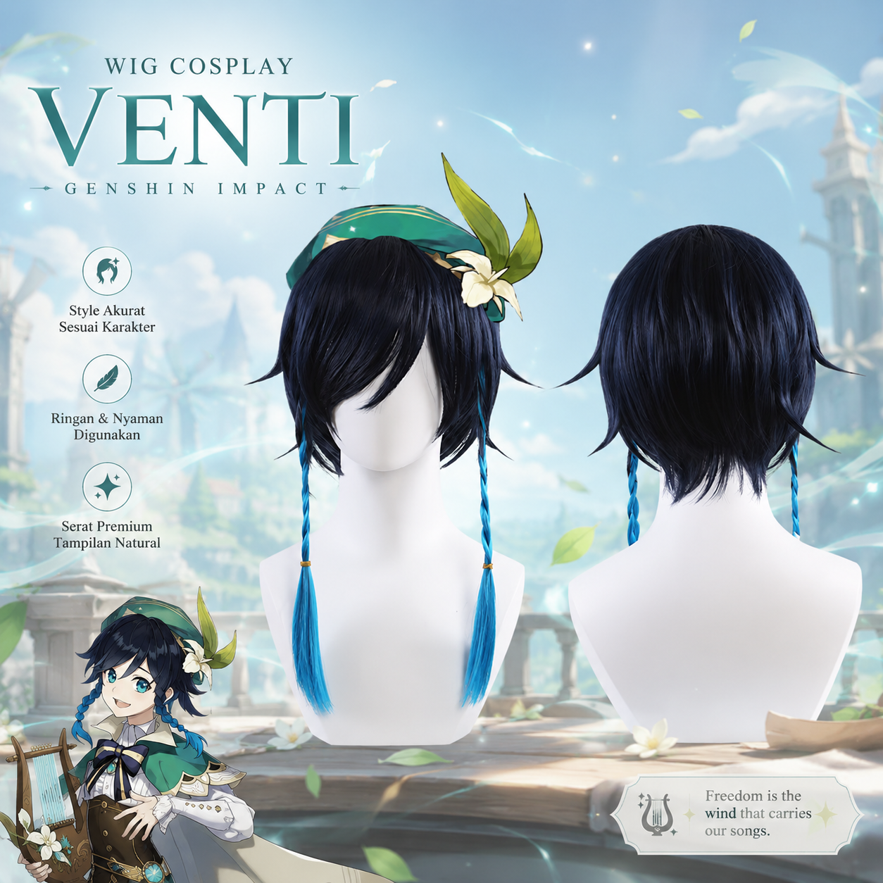 Gambar produk YiChun Wig Rambut Palsu Genshin Impact Venti Cosplay 40cm - FS160 - Utama