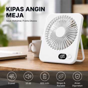 Raugee Kipas Angin Meja Digital Display 5 Speed 800mAh Desk Fan - F10