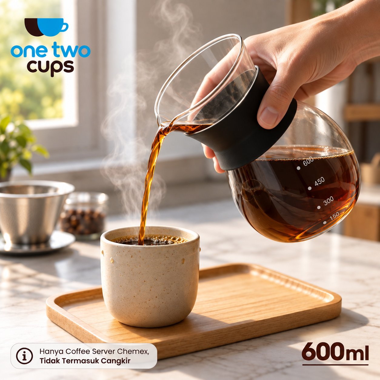 Gambar produk One Two Cups Coffee Server Chemex Drip Pour Over Borosilicate Glass 600ml - SE111 - Utama