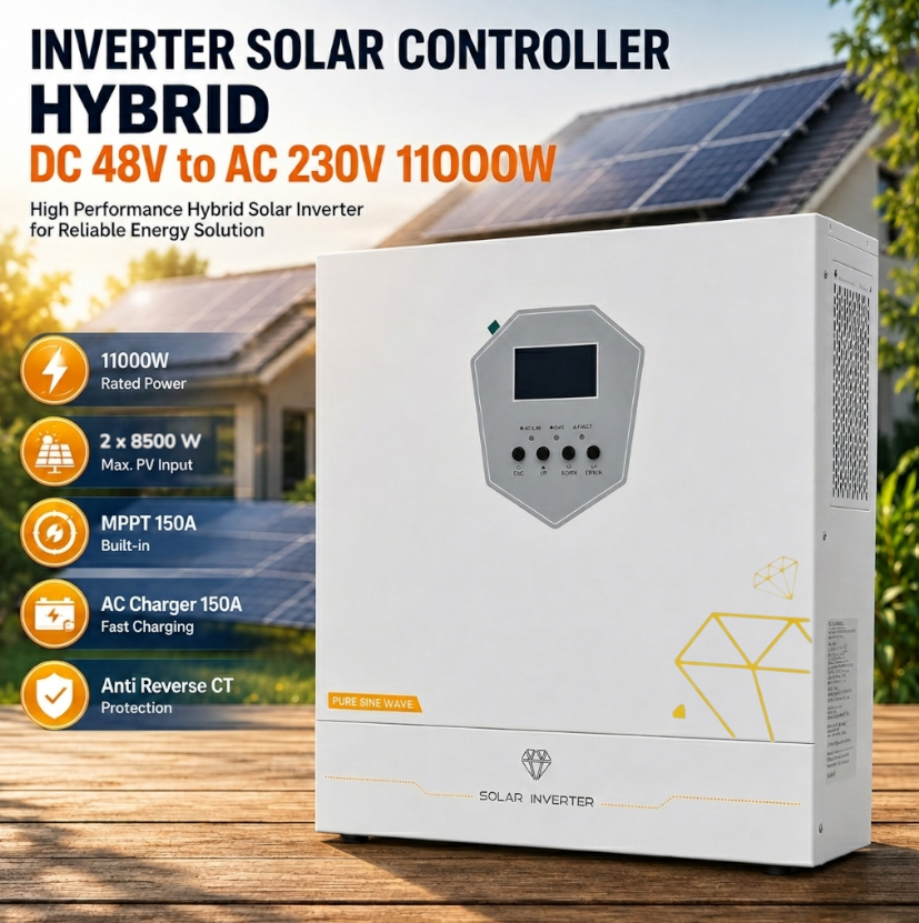 Gambar produk Sun Inverter Solar Controller Hybrid DC 48V to AC 230V 11000W - QD12048MH - Utama