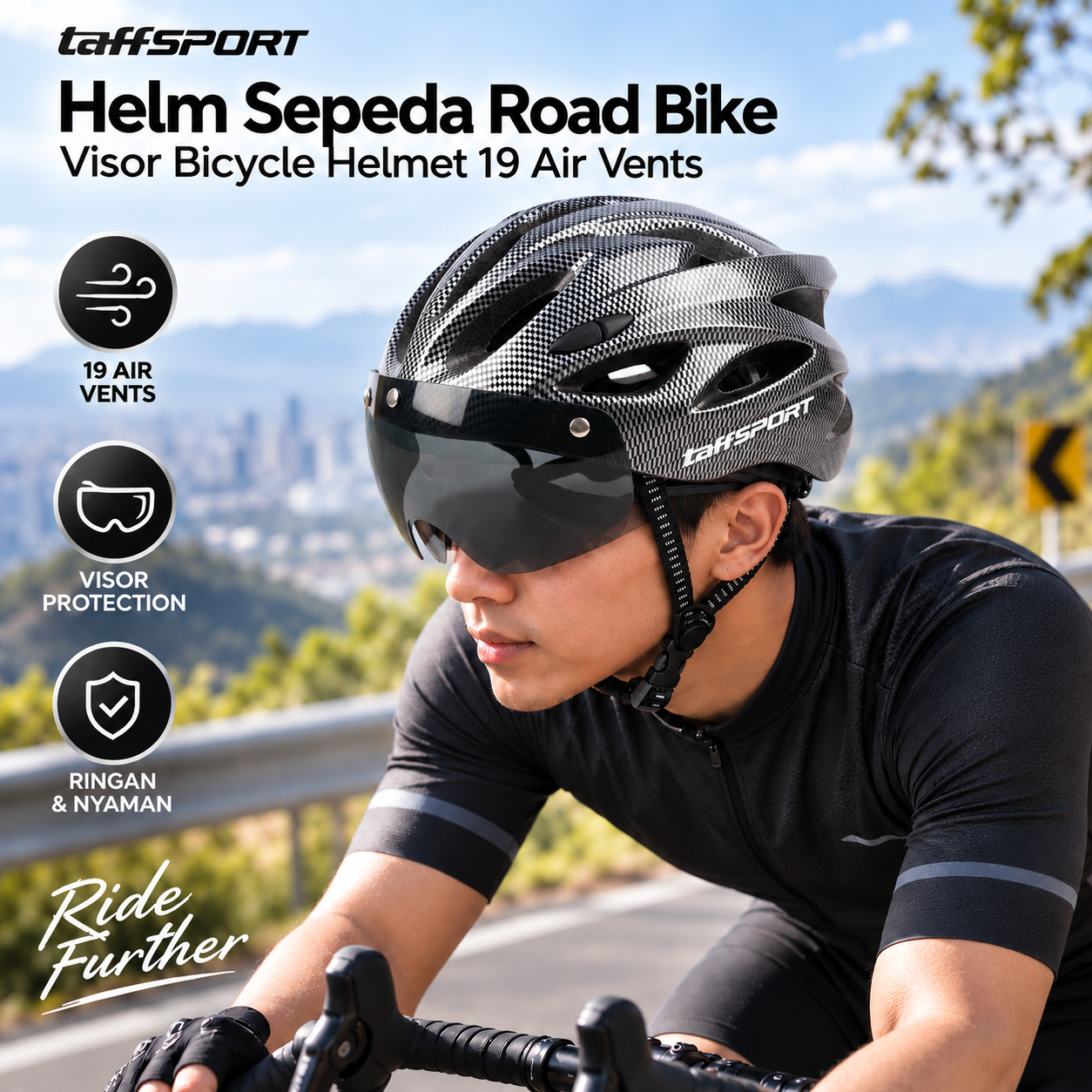 Gambar produk TaffSPORT Helm Sepeda Road Bike Visor Bicycle Helmet 19 Vent - A01-B - Utama