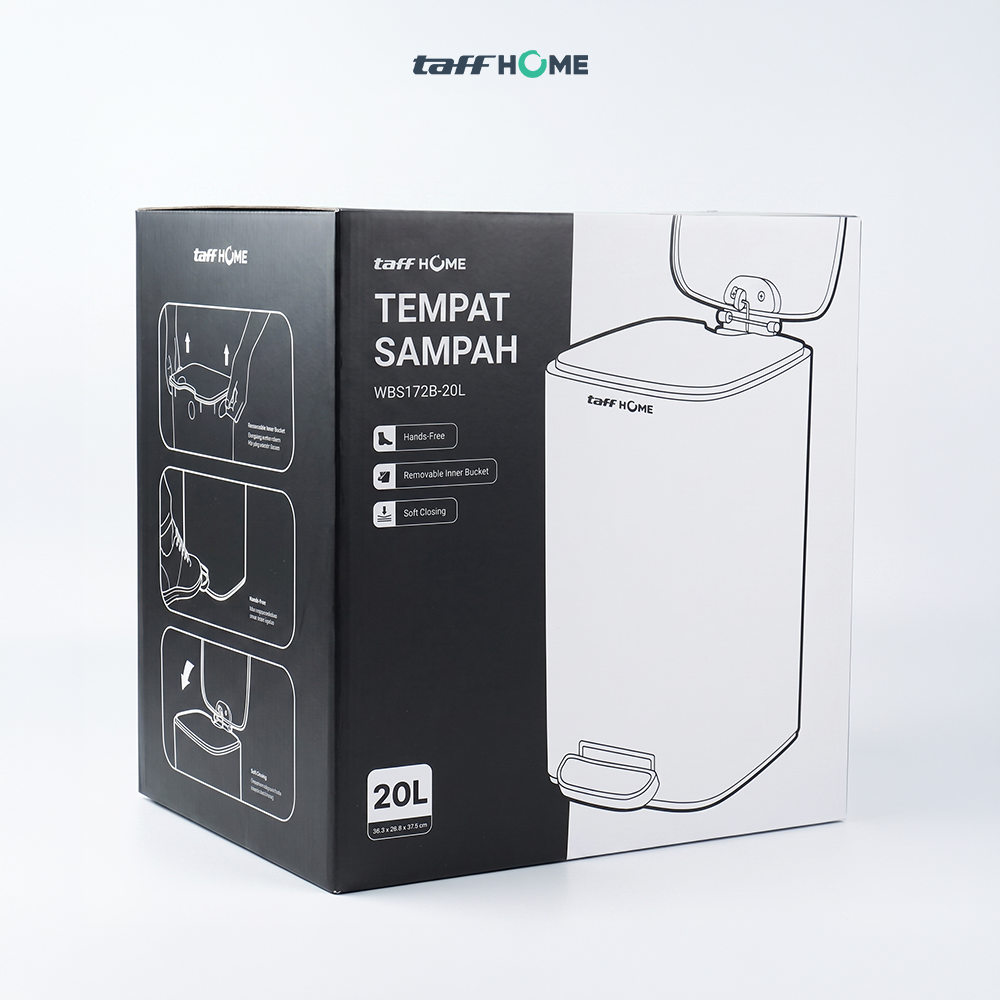 Gambar produk TaffHOME Tempat Sampah Injak Foot Pedal Trash Bin Stainless Steel 20L - M50 - Kemasan