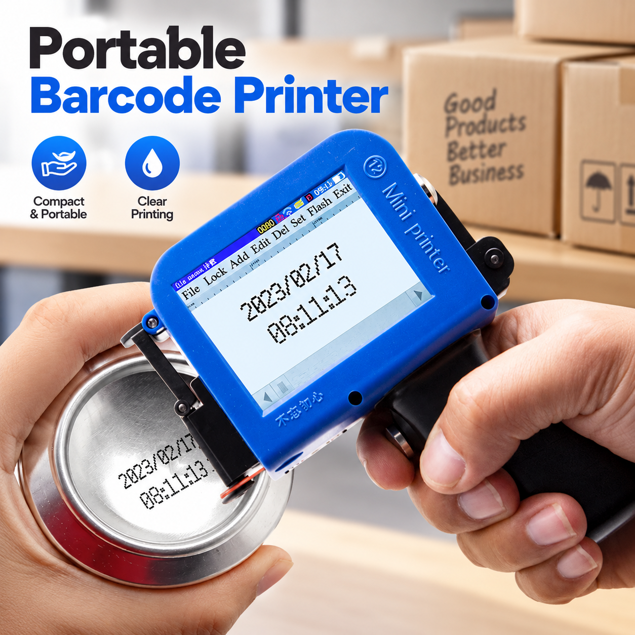 Gambar produk LEOMN Mesin Printer Barcode Portable Handheld Inkjet Printer - KK127 - Utama