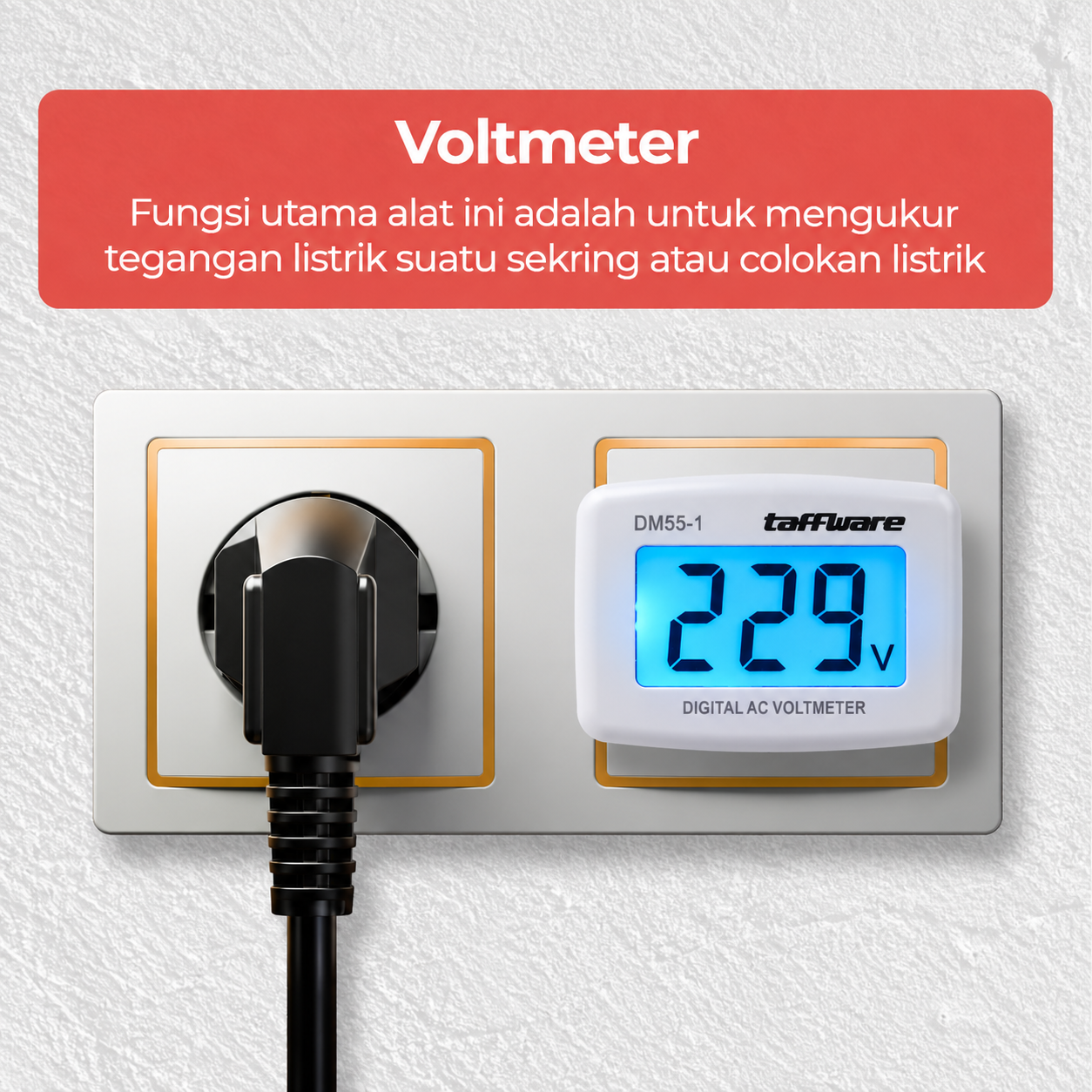 Gambar produk Taffware Voltmeter Digital AC EU Plug Alat Ukur Listrik 110-300V - DM55-1 - 5