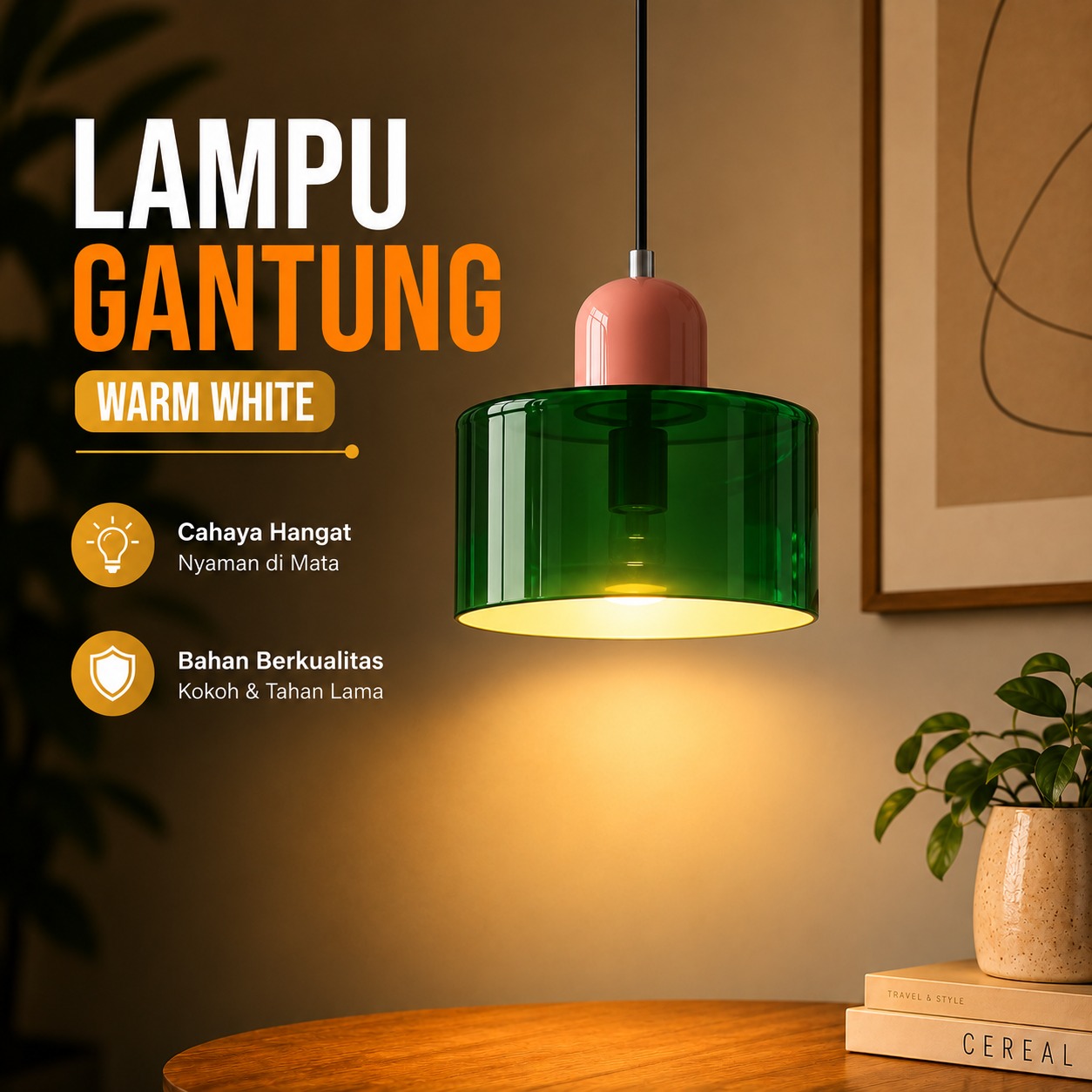 Gambar produk PHYVAL Lampu Gantung Hias Vintage Pendant Light Glass Warm White E27 - BB20 - Utama