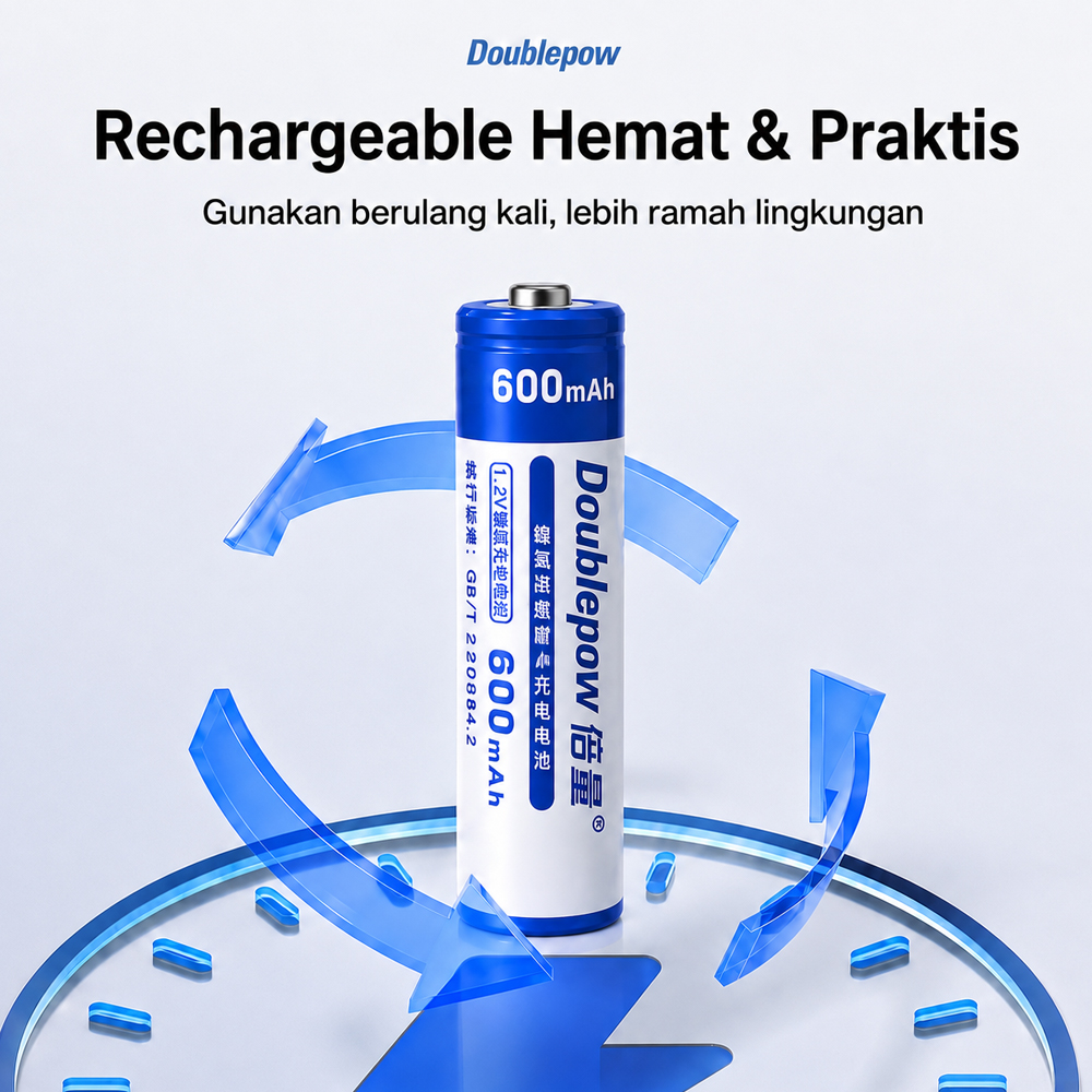 Gambar produk Doublepow Baterai Isi Ulang AA Recharge Ni-MH Button Top 600mAh 1.2V - 2