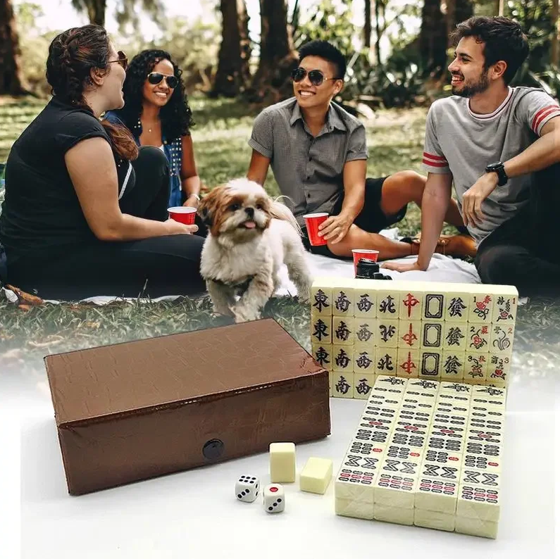 Gambar produk MOJ Mahjong Set Portable Melamine Blank Tile Leather Box 20mm 144 Tile - 30BE - 5