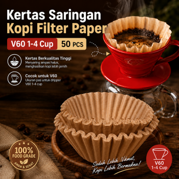 One Two Cups Kertas Saringan Kopi Wave Filter Paper V60 1-4 Cup 50 PCS - W04