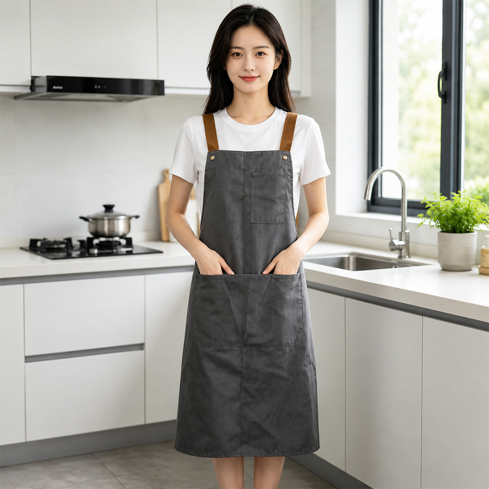 Gambar produk Bulc Celemek Masak Apron Linen Dapur Barista Model Kantong Depan - JJ45 - 3