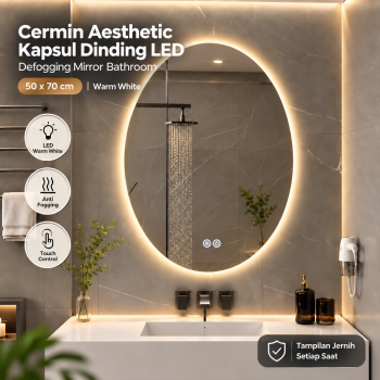 Gambar produk VEN Cermin Aesthetic Kapsul Dinding LED Defogging Mirror Bathroom 12W 50x70cm - 1066