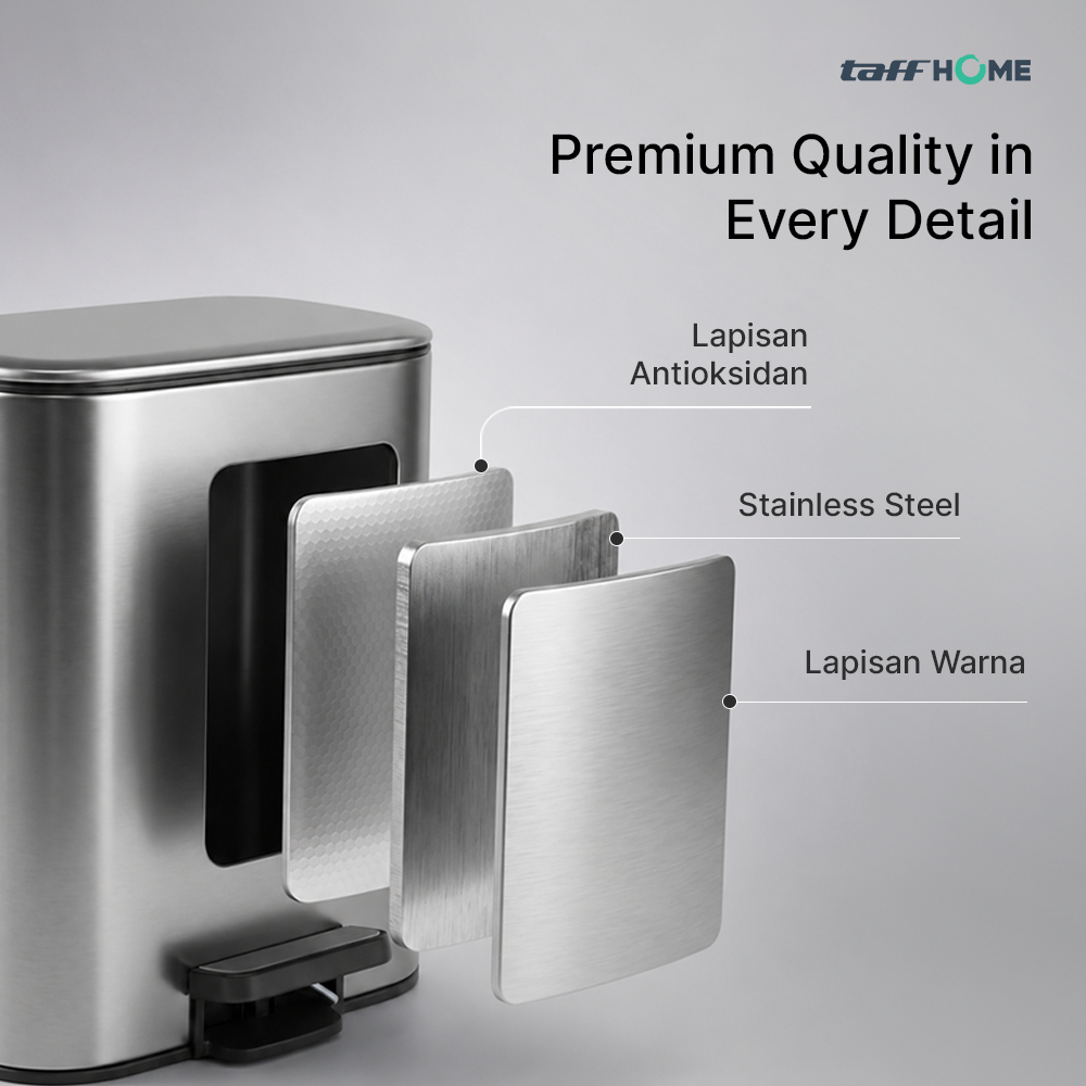 Gambar produk TaffHOME Tempat Sampah Injak Foot Pedal Trash Bin Stainless Steel 20L - M50 - 5