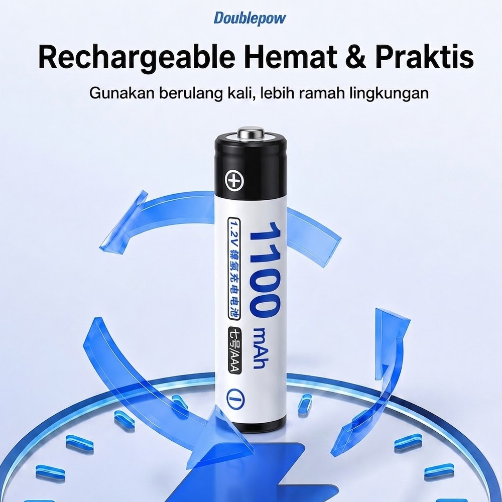 Gambar produk Doublepow Baterai Isi Ulang AAA Ni-MH Button Top 1100 mAh 1.2V 1 PCS - 2