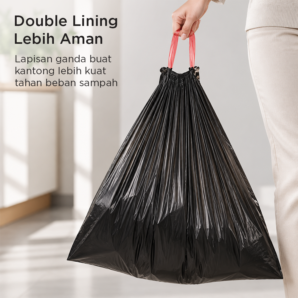 Gambar produk TRASU Kantong Plastik Sampah Tali Drawstring Trash Bag 45x50cm 75 PCS - TR-75 - 1