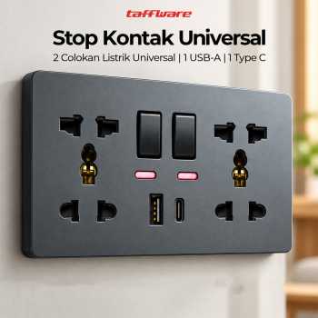 Taffware Stop Kontak Universal 2 Soket 1 USB A 1 USB C Switch 250V - DZE413
