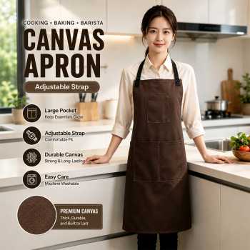 Gambar produk Bn Celemek Masak Apron Dapur Barista Canvas Kantong Depan - JJ50