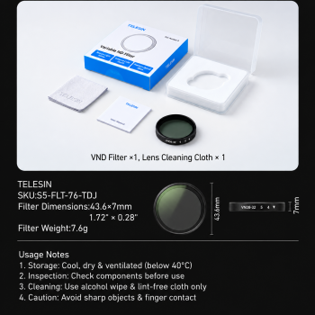 Gambar produk TELESIN Lens Camera Filter VND8-32 for DJI Osmo Action 6 Clip On - S5-FLT-77-TDJ - 6