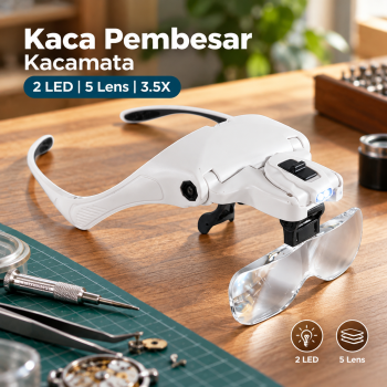 Gambar produk Kaca Pembesar Kacamata Reparasi Jam Magnifier with 2 LED 5 Lens 3.5X - 9892B2