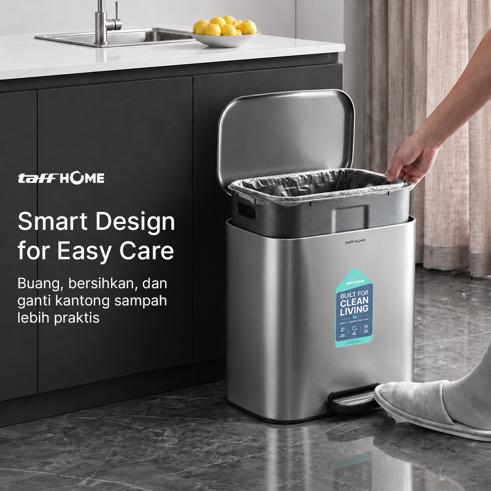Gambar produk TaffHOME Tempat Sampah Injak Foot Pedal Trash Bin Stainless Steel 20L - M50 - 4