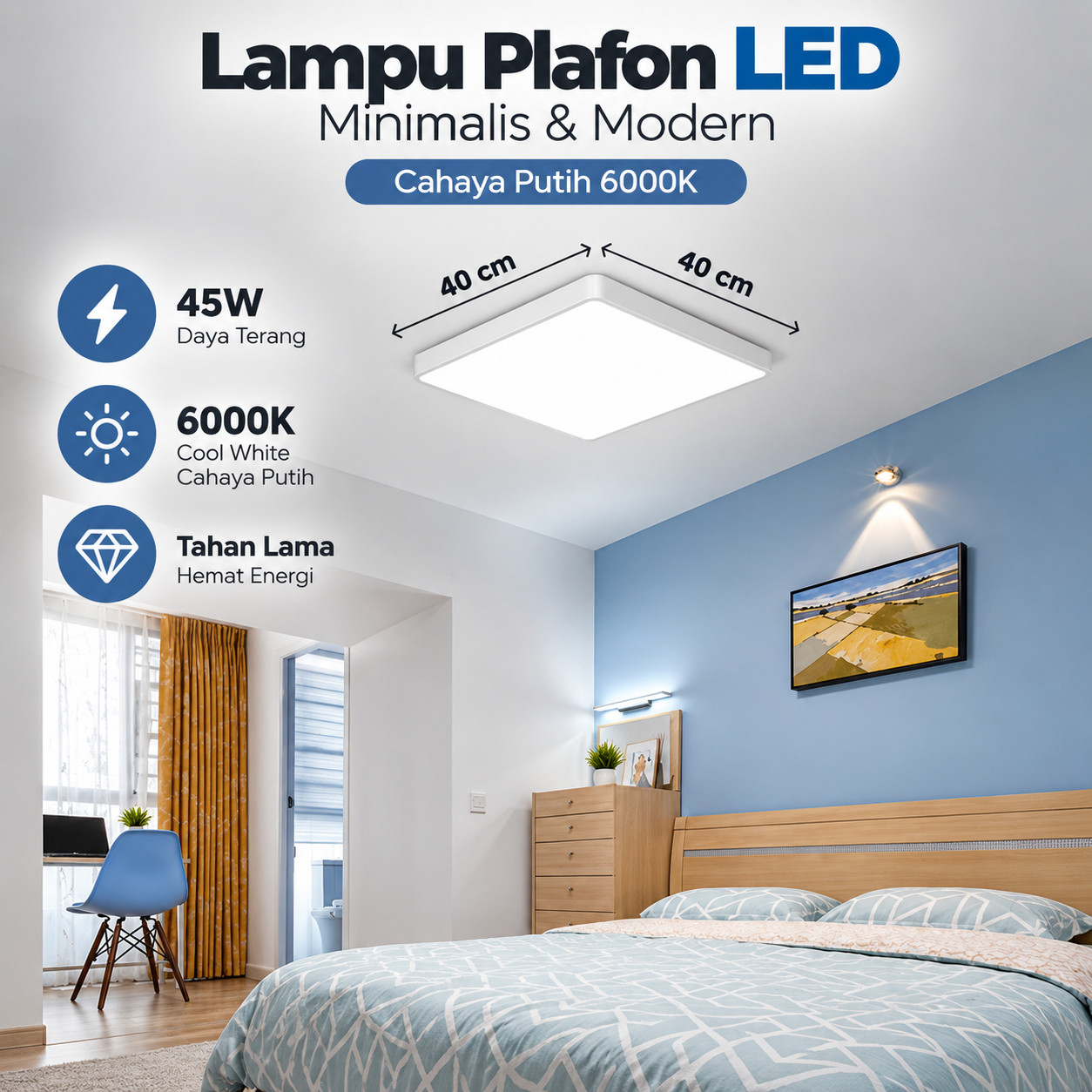 Gambar produk MING JI Lampu Plafon LED Minimalis Nordic Cool White 6000K 45W - M40 - Utama