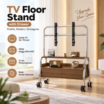 Taffware Bracket TV Floor Stand Wheel 2 Drawer VESA 600x400 32-75 Inch - BXG04