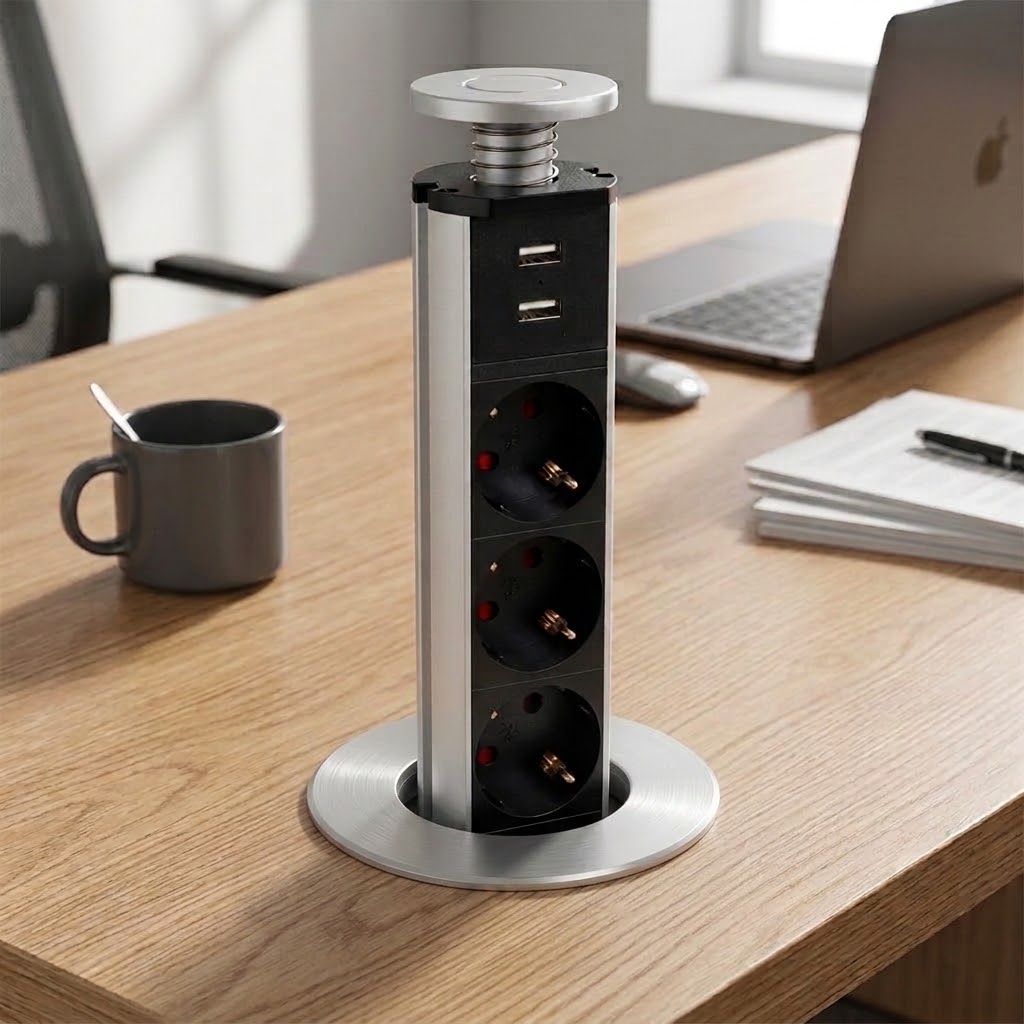 Gambar produk Stop Kontak Tanam Pull Pop Up 3 Soket 2 USB A EU Plug 200V - PDU - 5
