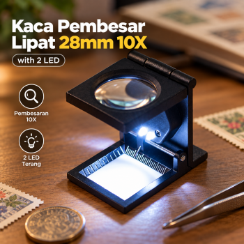 SRATE Kaca Pembesar Lipat Magnifying Glass with 2 LED 28mm 10X - SR1