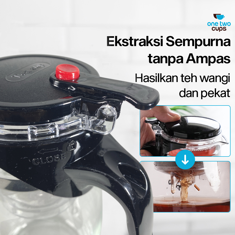 Gambar produk One Two Cups Teko Teh Borosilikat Saringan Tahan Panas Teapot 700ml - TP-757 - 1