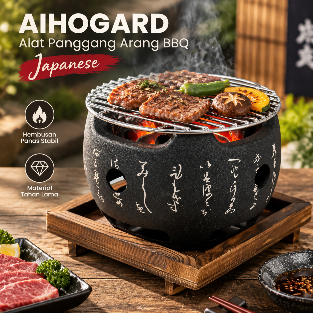 Gambar produk Aihogard Alat Panggang Arang Portable Round BBQ Japanese Grill Stove - H02 - Utama