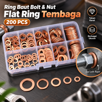 Gambar produk Taffware Ring Baut Gasket Bolt & Nut Flat Ring Tembaga 200 PCS - ELC755