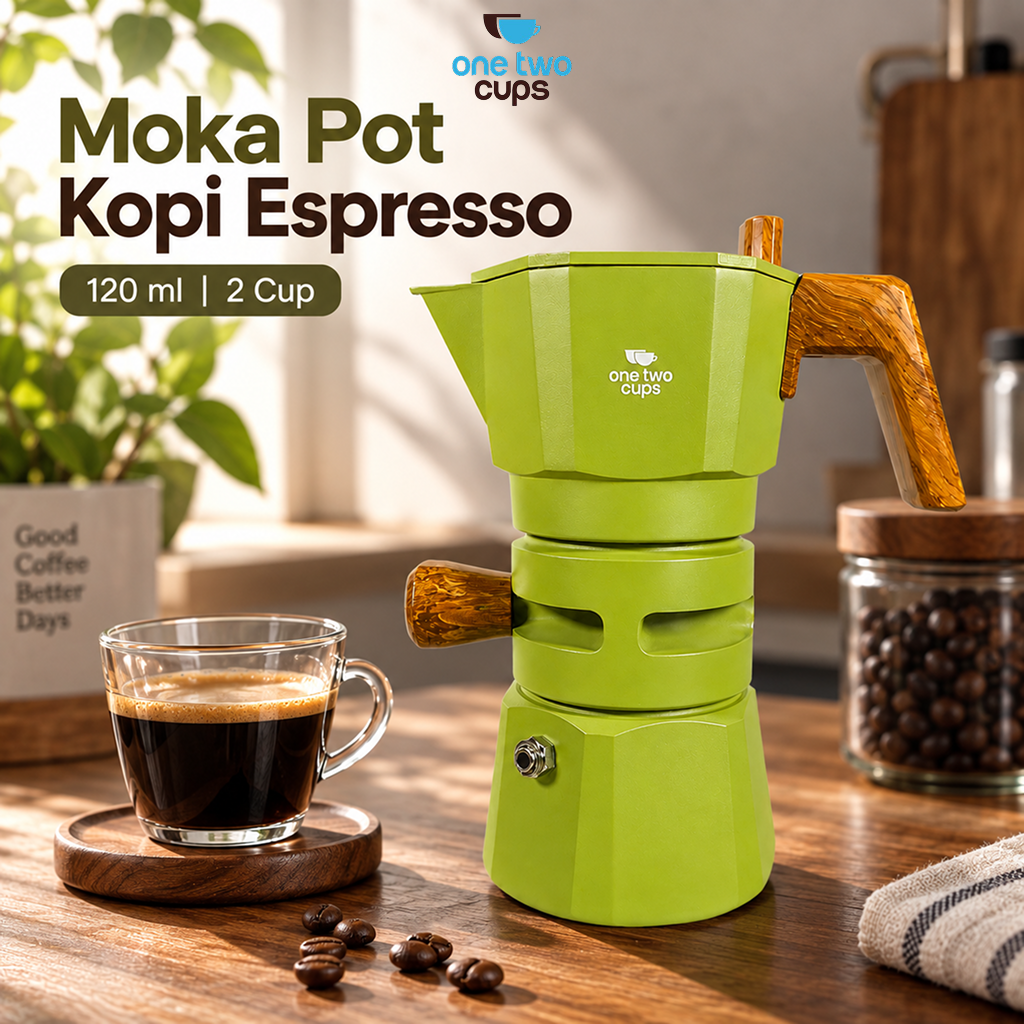 Gambar produk One Two Cups Moka Pot Kopi Espresso Thermostat Double Valve 2Cup 120ml - L35T - Utama
