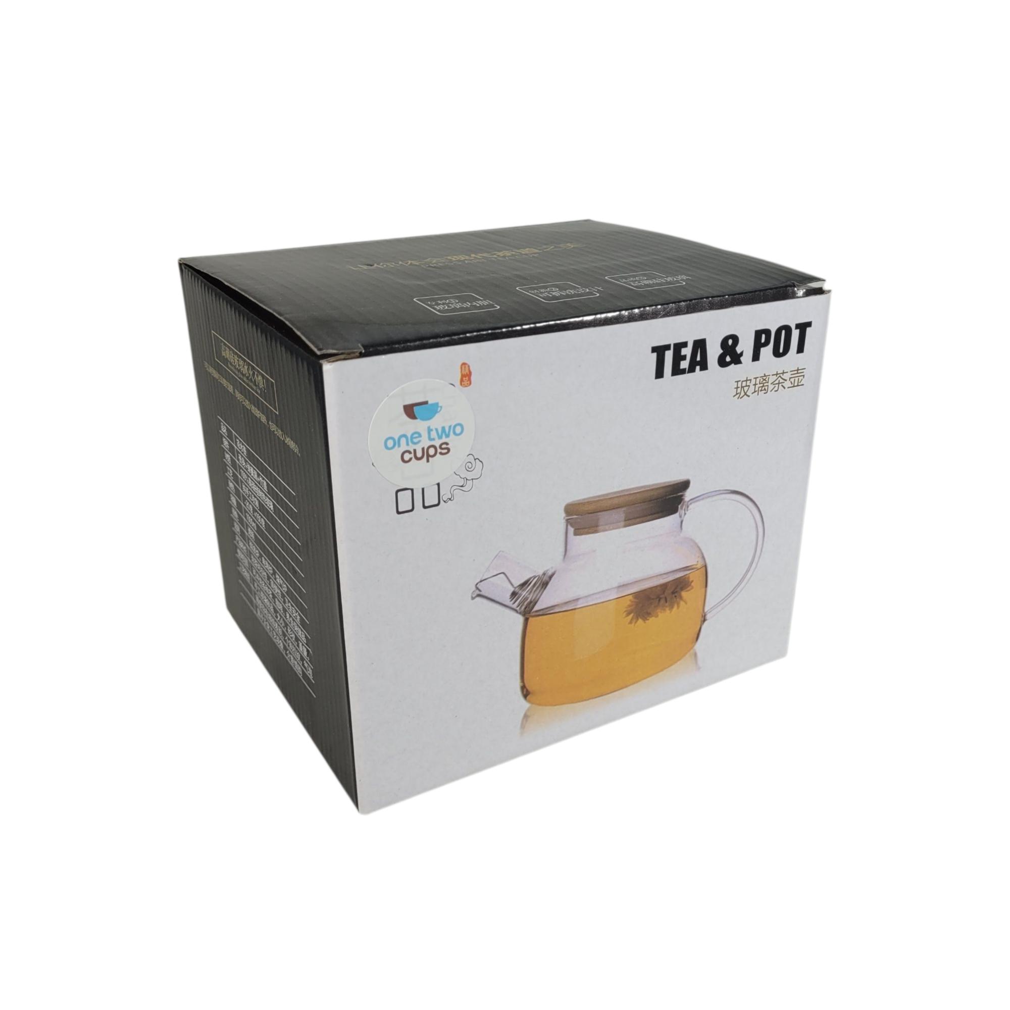 Gambar produk One Two Cups Teko Teh Kaca Tahan Panas Water Jug Borosilicate Teapot 1L - TK12 - Kemasan