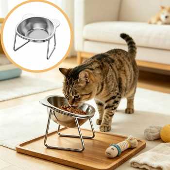 JUVA Tempat Makan Mangkuk Miring Kucing Cat Pet Bowl Stainless Steel - CM520