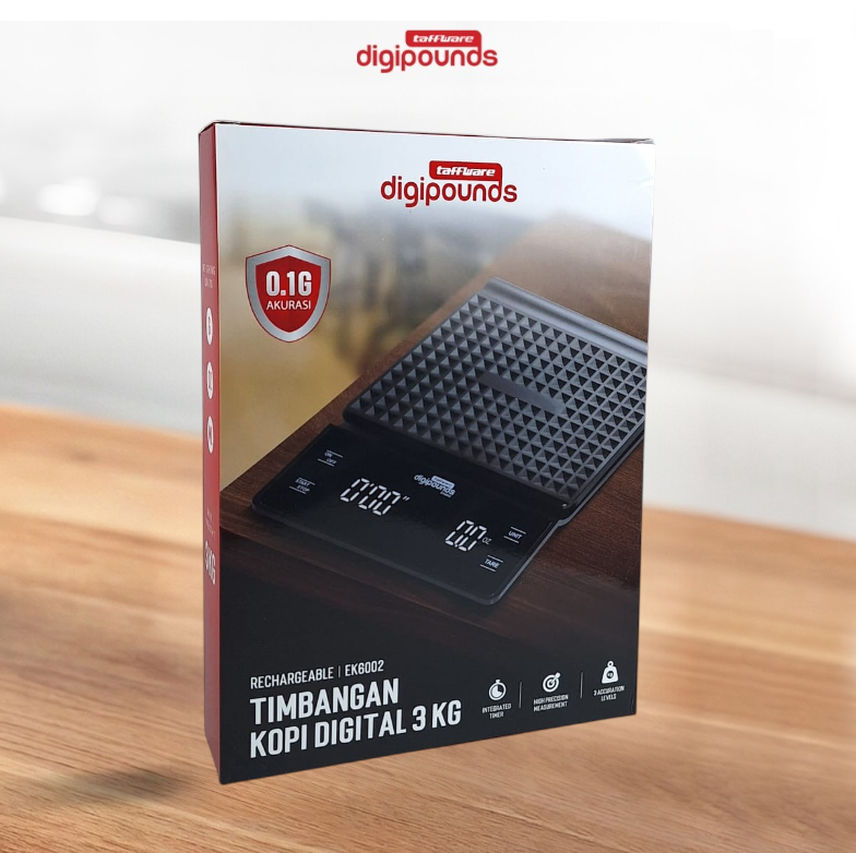 Gambar produk Taffware Digipounds Timbangan Kopi Digital Rechargeable 0.1g 3kg - EK6002 - Kemasan