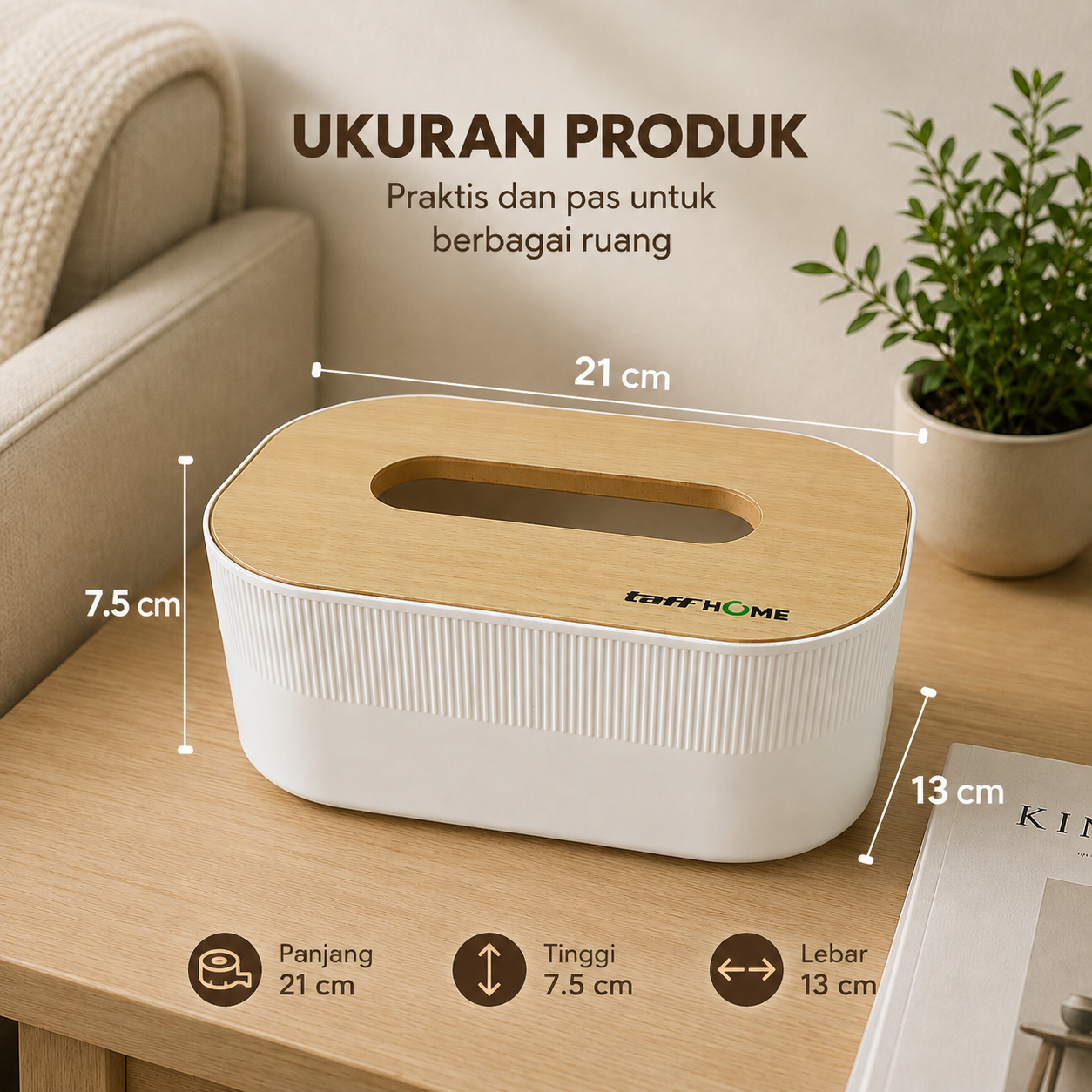 Gambar produk TaffHOME Kotak Tisu Kayu Multifungsi Wooden Tissue Box 21x13x7.5cm - ZJ35 - 4