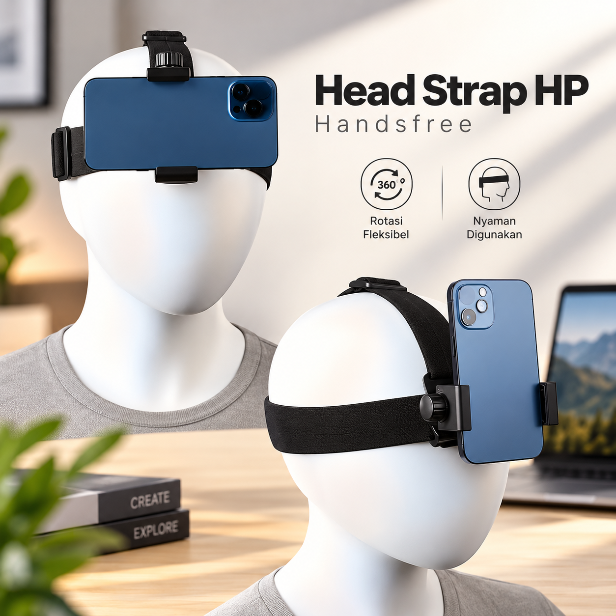 Gambar produk ARYTHE Head Strap HP Tali Kepala Adjustable Non Slip Design Handsfree - AT26 - Utama